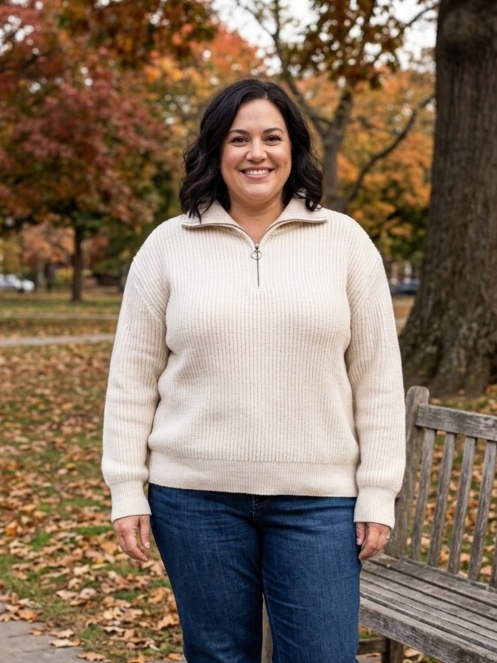 Hudson North Sz XL 100% Lamb Wool Off White Knit 1/4 Zip Relaxed Sweater